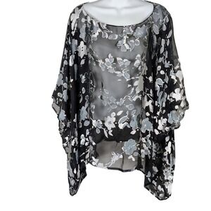 Silk Blend Floral Burnout Top Black Grey romantic whimsigoth sheer oversized